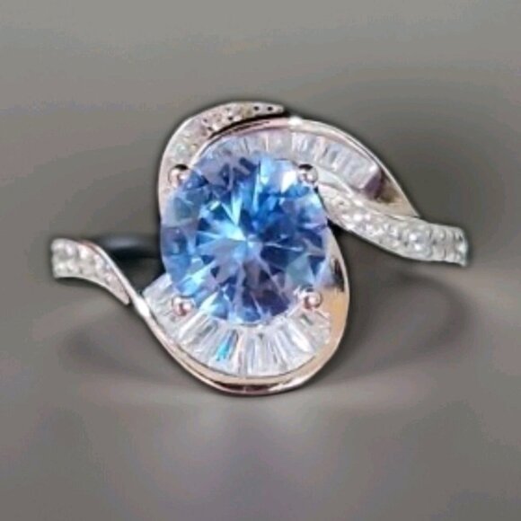 Sterling Silver Lab Created 2.0 CT Aquamarine Swirl Ring with Diamonds - Picture 2 of 10